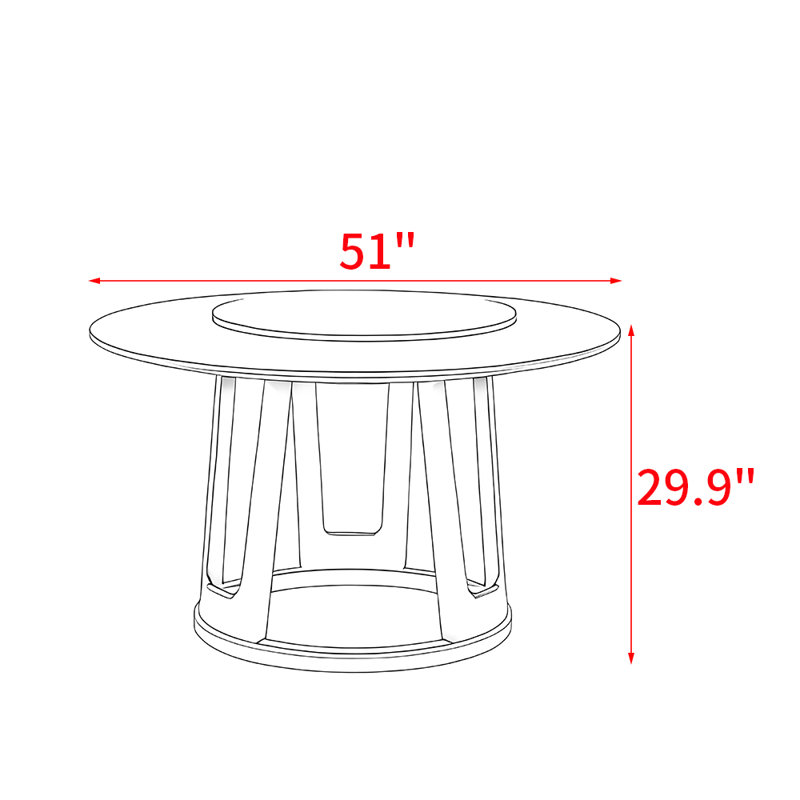 Table de salle à manger en bois massif de style français., H 29,9 po x L 51 po x l 51 po