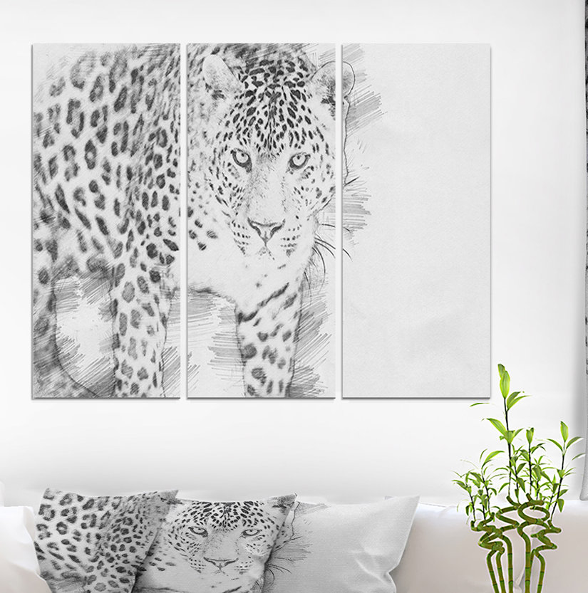 " Black And White Leopard Sketch " 3 - Pieces East Urban Home