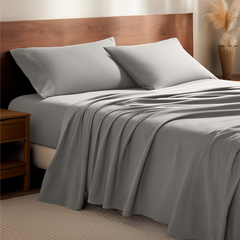 100% Cotton Flannel Sheet Set, Light Gray, Full / Double Sheet Set with 2 Pillowcases