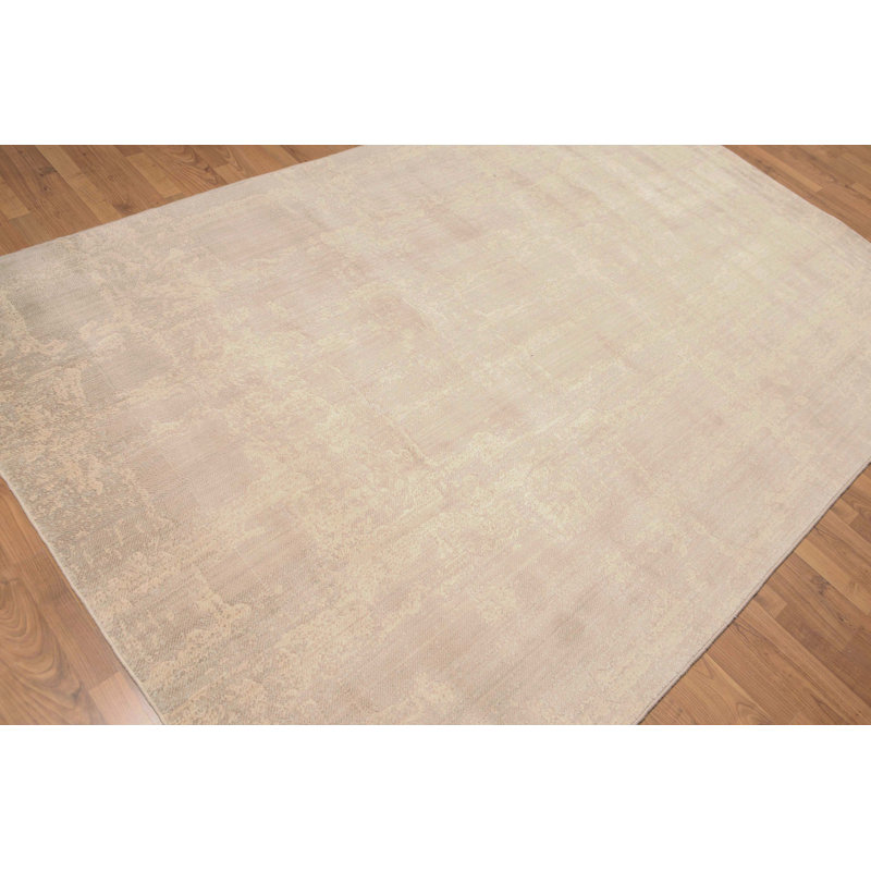 Tapis beige en laine noué à la main de conception unique 6 pi x 9 pi Nasyah
