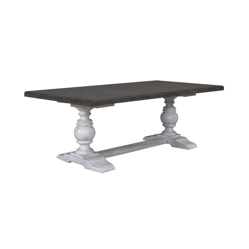 Chalita Trestle Dining Table with 18" L Self-Storing Leaf, Brown/White