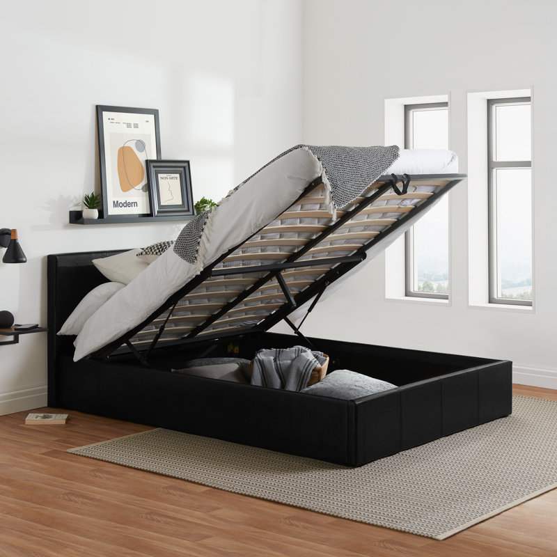 Beckey Upholstered Ottoman Bed, Double (4'6), Black