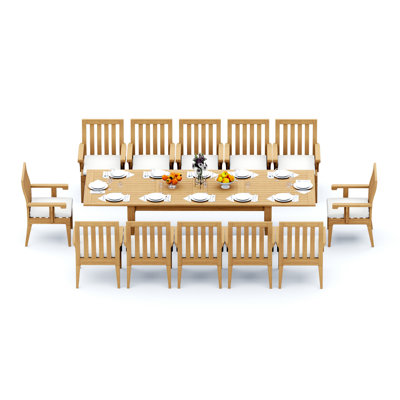 Seats 9 Pcs Grade-A Teak Wood Dining Set: 122" Double Extension Table And Cargan Arm Chairs #11Ca2808