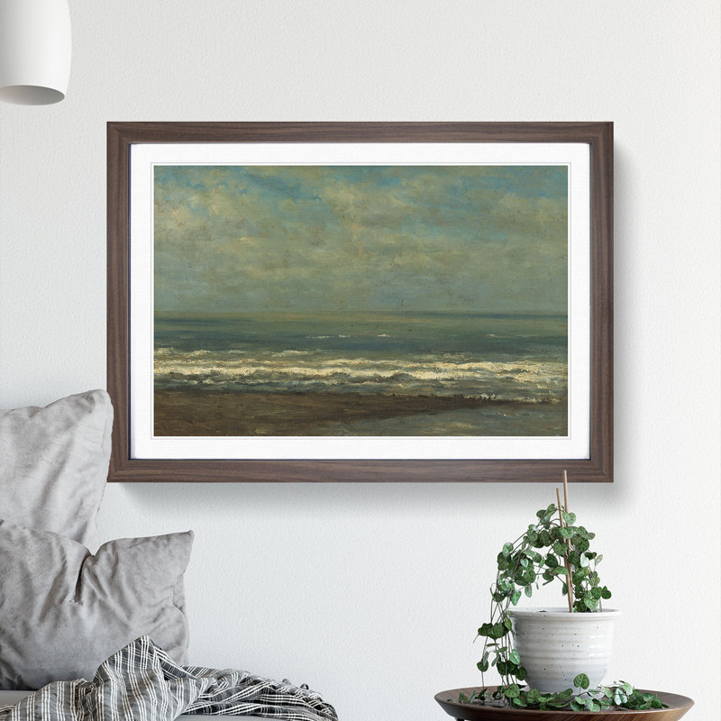 Seascape at Heijst by Willem Roelofs - Picture Frame Painting, Walnut Framed, 27cm H x 36cm W x 2cm D