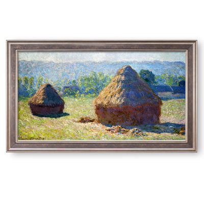 Haystacks end of Summer by Claude Monet The World Classic Art Reproductions,Framed Art for HomeDecor,Image Size:30x16 inches,Champagne Frame With Texture Framed Size:33.6x19.6 inchs