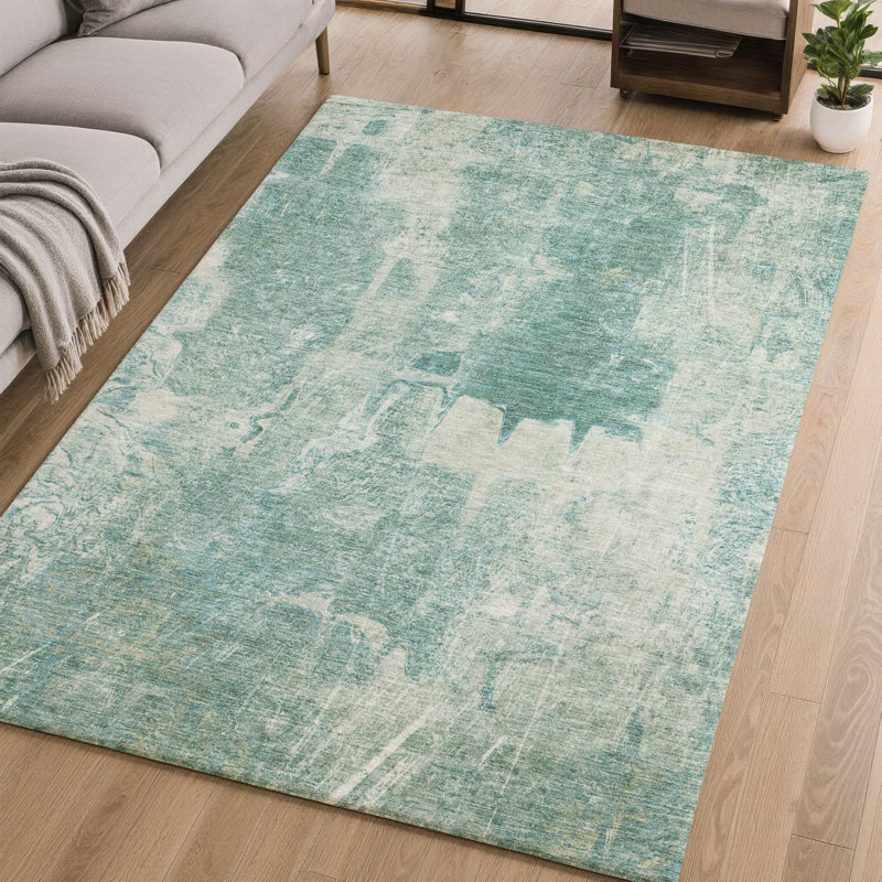 Tapis abstrait lavable à la machine de qualité supérieure Mayfield AMF2226, Sarcelle, 10' x 14'