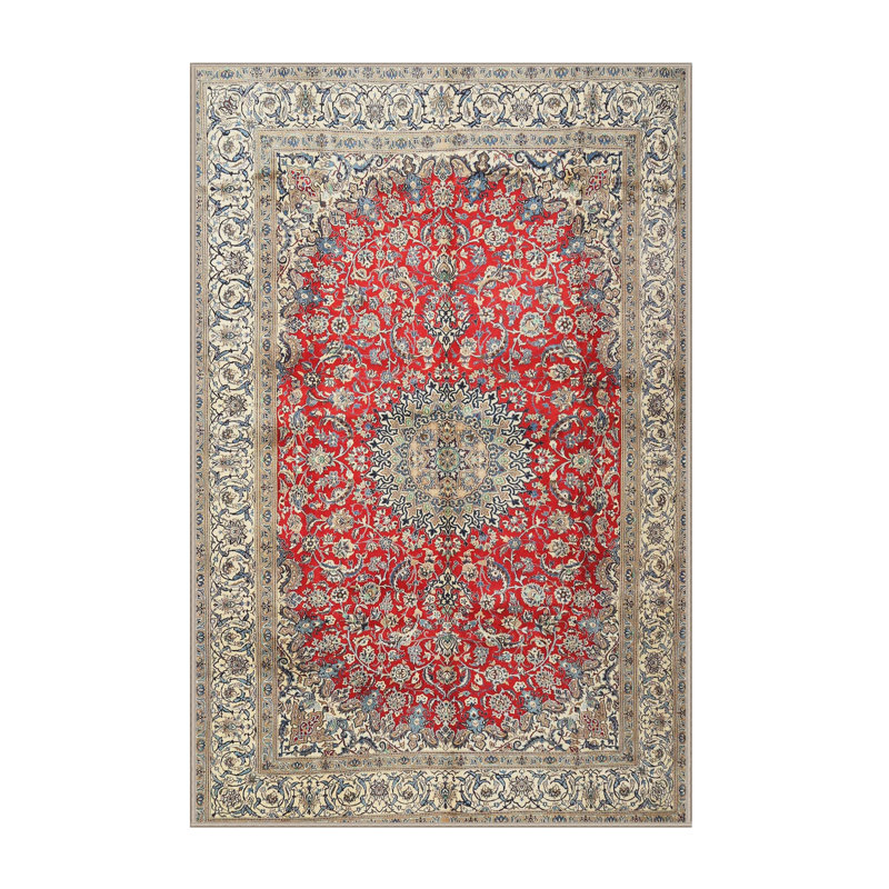 Tapis oriental en laine / polyester gris foncé / rouge foncé / bleu Alie, Rectangle 8 pi x 10 pi