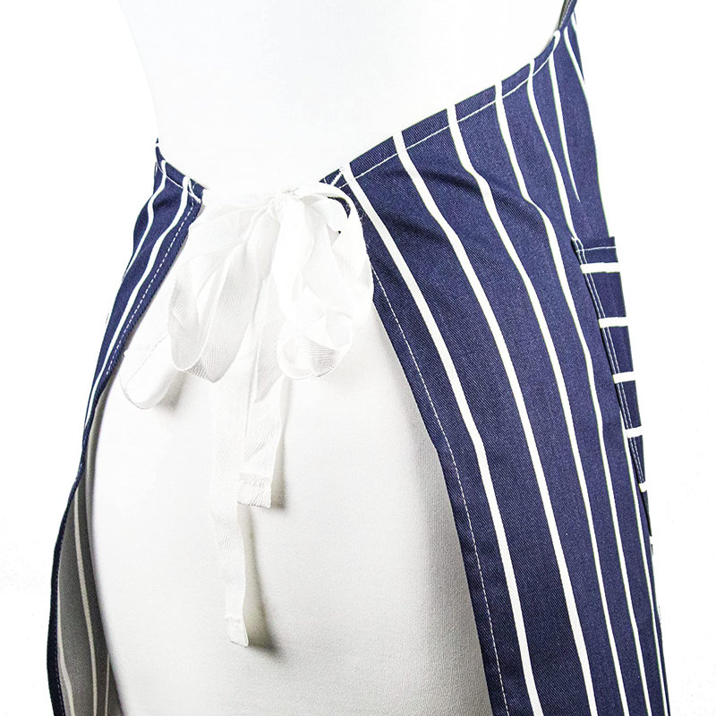 Striped Cotton Bib Apron, Blue