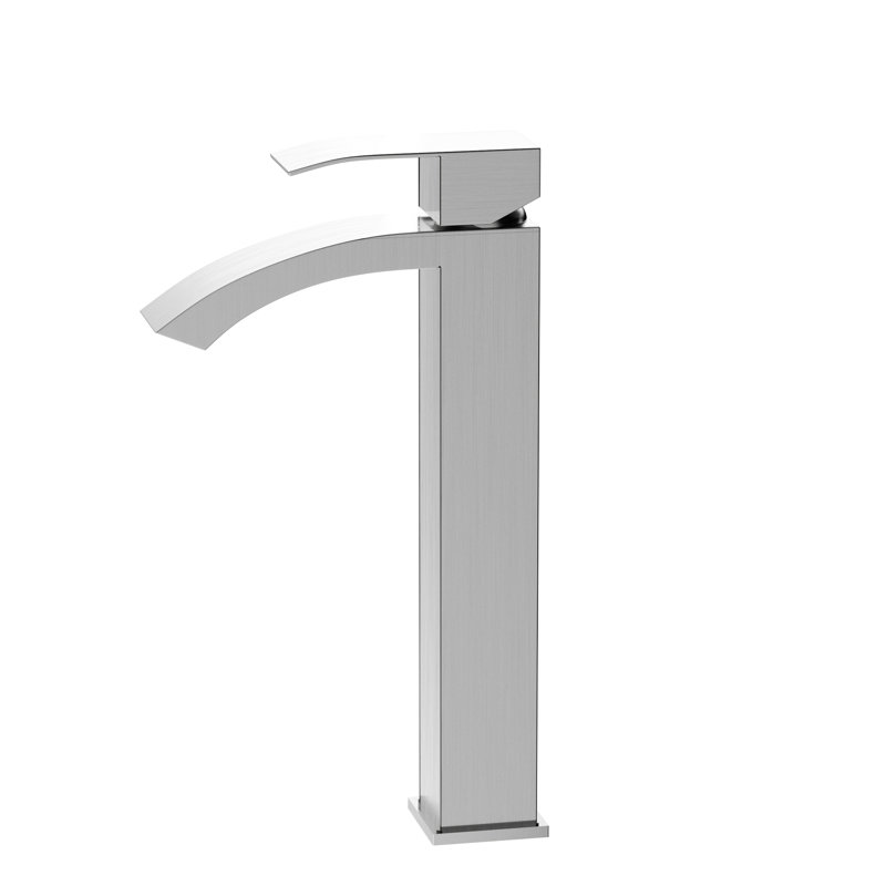 Robinet de lavabo de salle de bain en nickel brossé - profondeur de 6,31 po, cartouche en céramique, à encastrer, à un trou, à cartouche manuelle, à trou unique, Ss304
