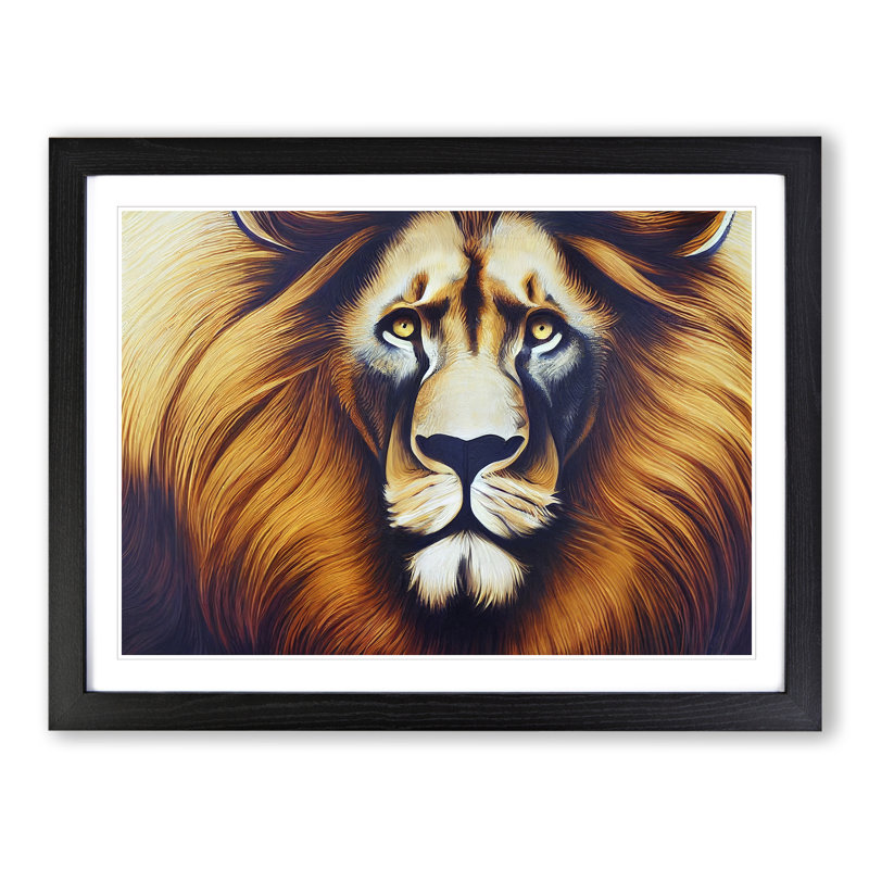 Stunning Lion - Single Picture Frame Print, 34cm H x 46cm W x 2cm D, Black Framed