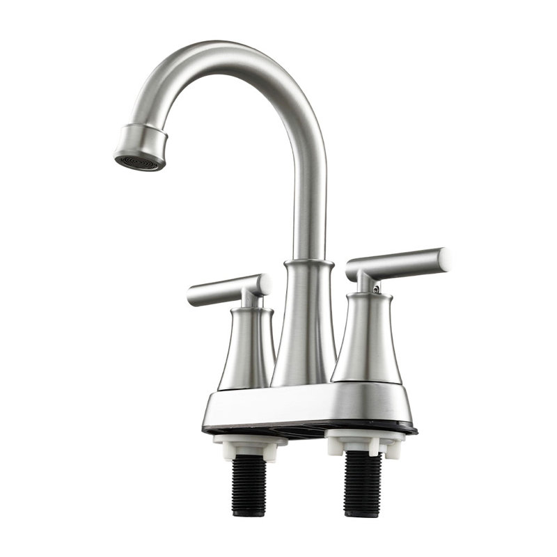 Double Handle Bathroom Sink Faucet with Drainer, Silver
