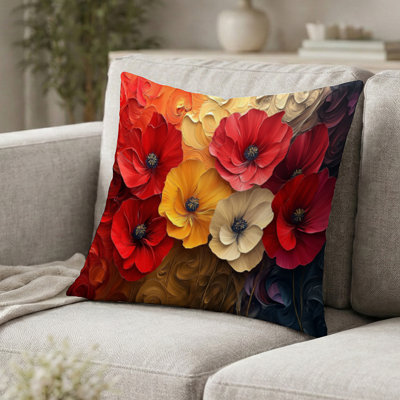 Poppies Printed Throw Pillow - Crimson Serenity Of Vibrant Red Poppies I Accent Pillow