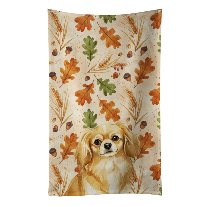 Gold Tibetan Spaniel Heirloom Fall Kitchen Towel, Gold Tibetan Spaniel