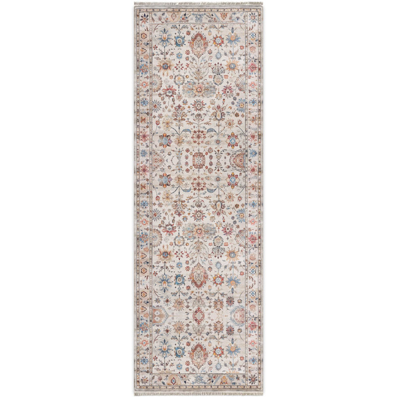 Tapis en chenille de coton beige à motif rétro Vintage, Rectangle 3 pi 4 po x 6 pi 7 po