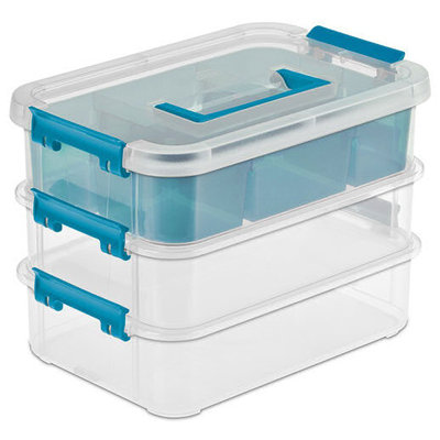 Sterilite Convenient Home 3-Tiered Stack Carry Storage Box, Clear