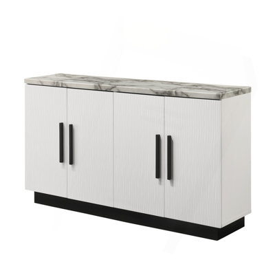 Reine 63"W White Cabinet Console Table With White Faux Marble Top