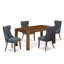 Ensemble de table de cuisine 5 pièces composé d'une table rectangulaire en bois rustique et de 4 chaises, noyer antique sablé-1895064586