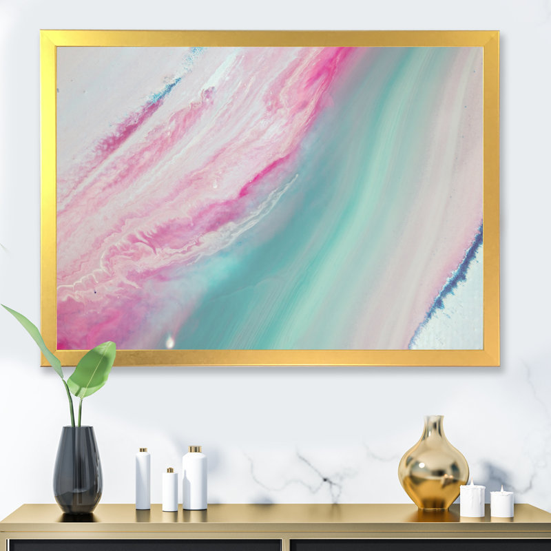 Marbre turquoise et marbre rose Flow Art IV - œuvre d'art moderne sur toile, H 34 po x l 44 po x P 1,5 po