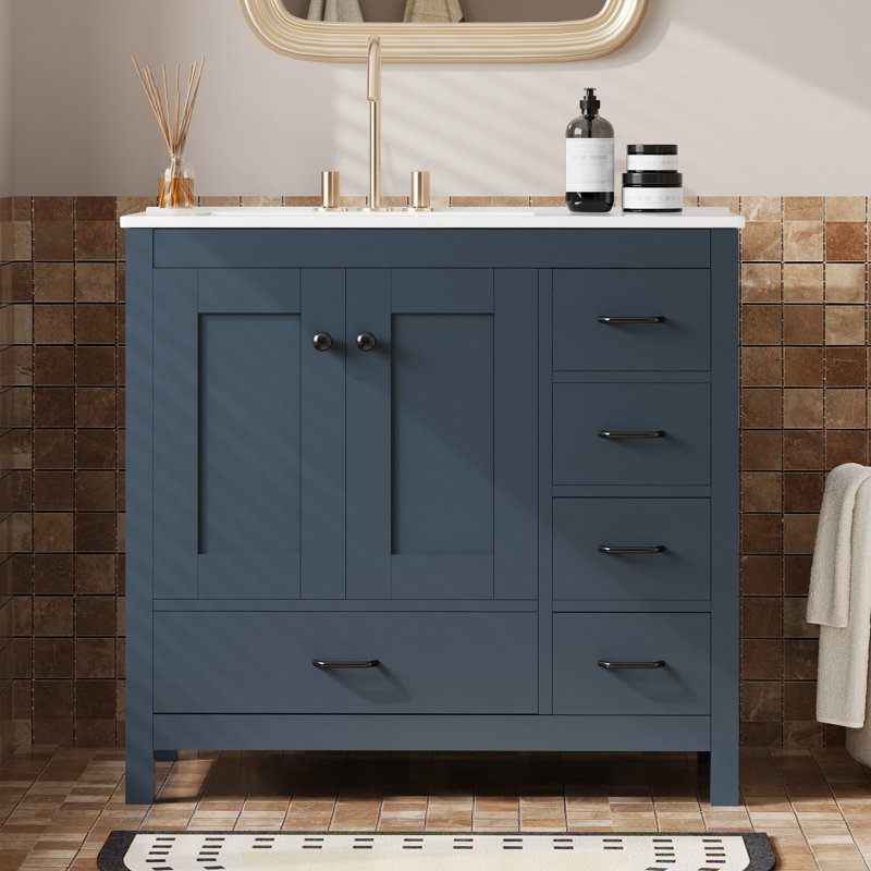 Sanyia 36'' Single Bathroom Vanity with Ceramic Top, Blue