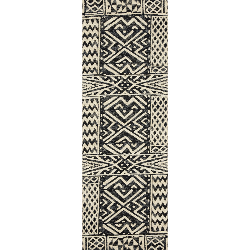 Tapis intérieur / extérieur noir / ivoire Amesha, Tapis de couloir 2 pi 5 po x 7 pi 8 po