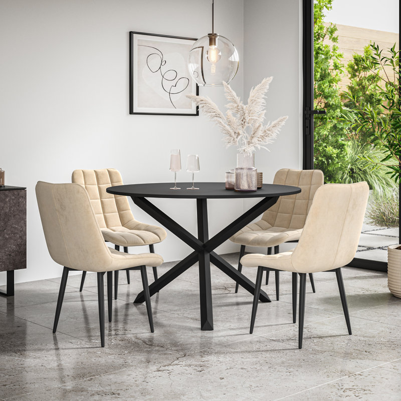 Darcus 4 - Person Dining Set, Black/Black/Beige