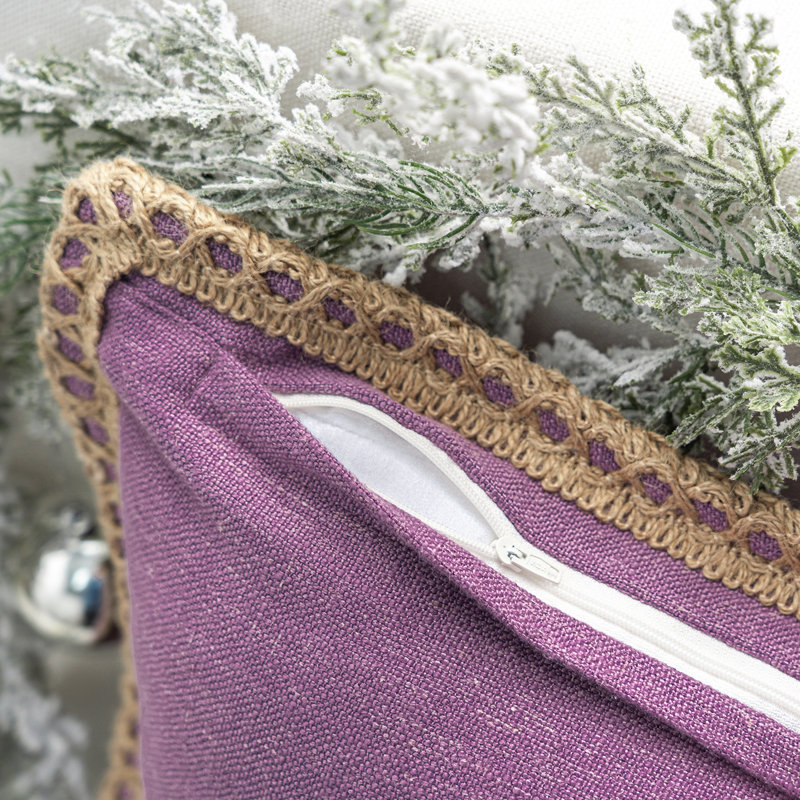 Purple Linen Farmhouse Embroidered Square Throw Pillow Set