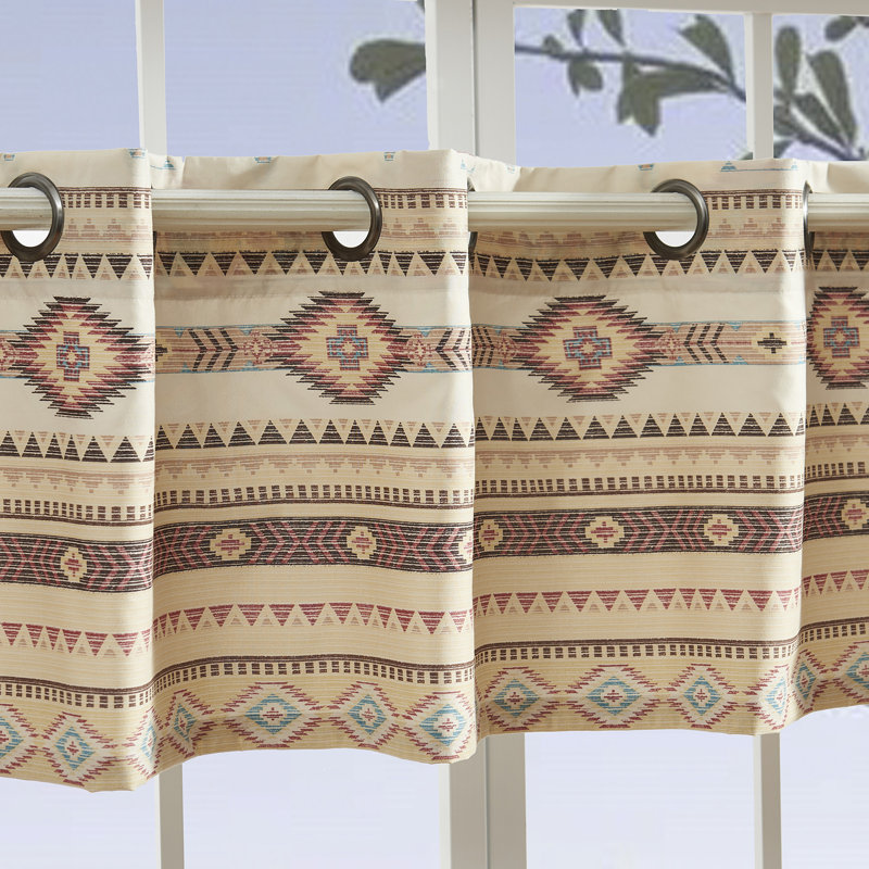 Tan Southwestern Geometric Grommet Top Window Valance