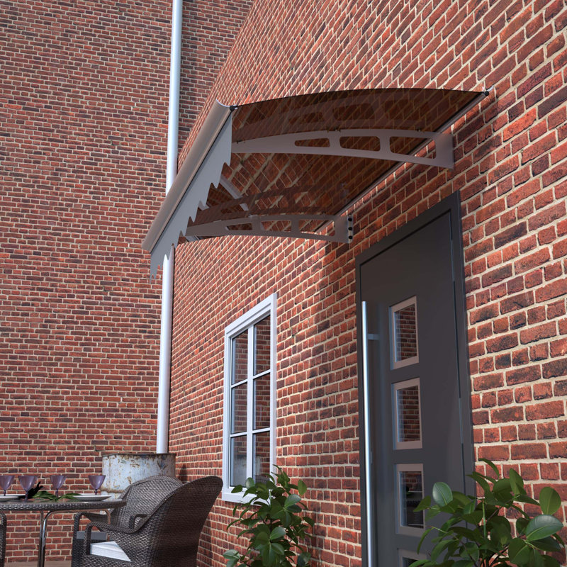 Door Window Awning Made of  0.137 Inch Thick Crystal Solid Polycarbonate Sheet and Aluminum Alloywith Valance in size of 47" Wide x 34" Deep for Wooden Wall House