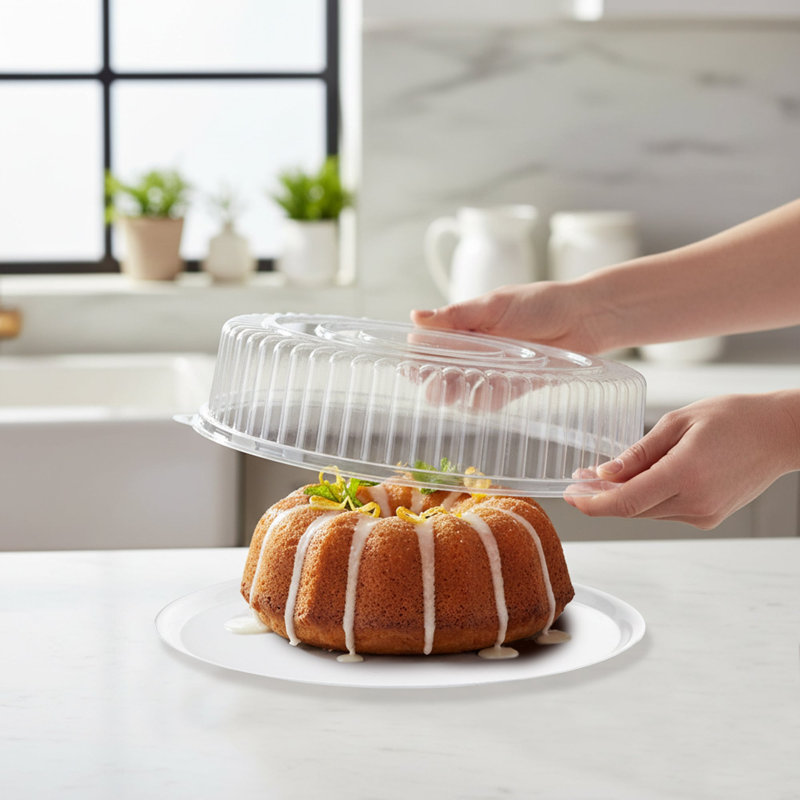 Couvercles ronds transparents en plastique pour plateaux de 16 pouces - 25 couvercles, 16" L x 16" W x 1" H, Clear