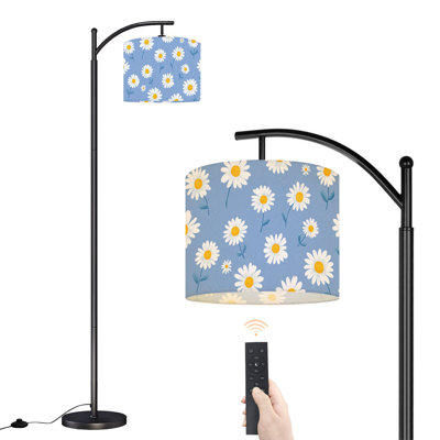 Arc Floor Lamp Seamless daisy flower blue Cute floral print Floor Lamps with Remote LED Lights Adjustable Lamp Shades Tall Standing Lamps for Reading Office Living Room