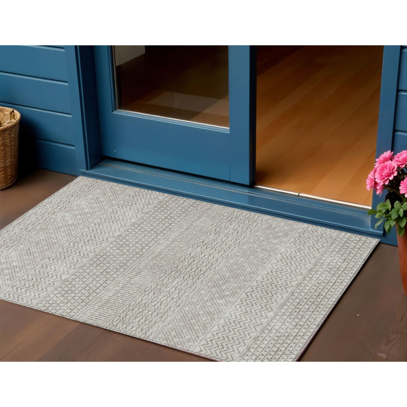 Tapis intérieur lavable à chevrons beige et ivoire 3 pi x 5 pi