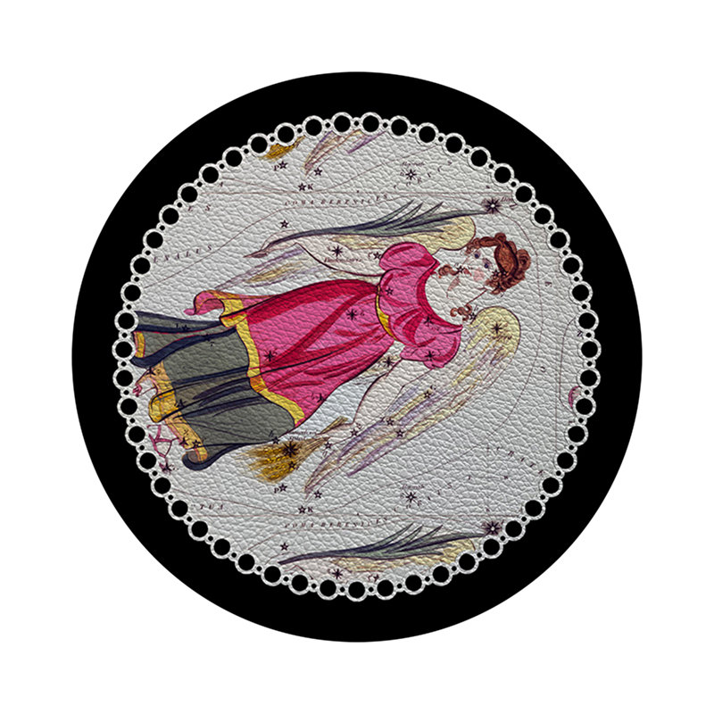Zodiac Virgo Vegan Leather Round Pebble Placemat, Black