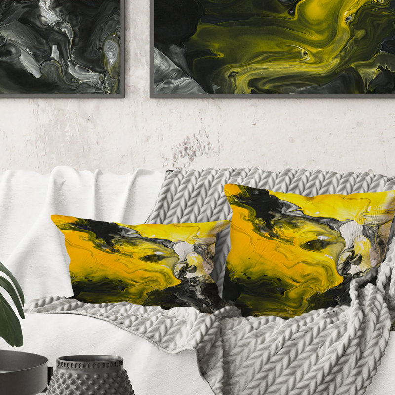 Coussin jaune jaune, noir, blanc et liquide III