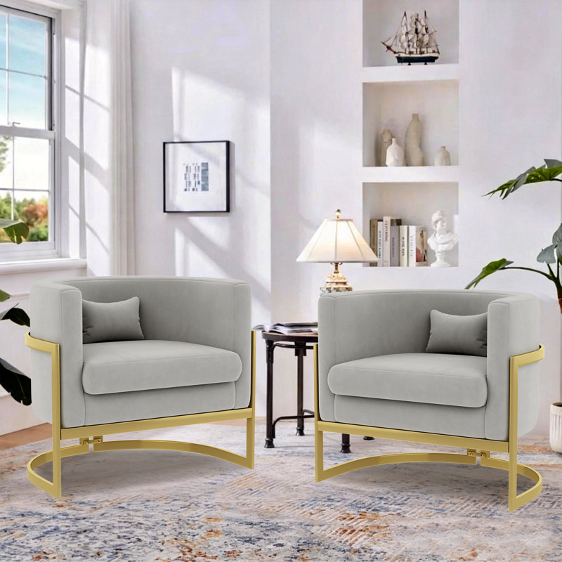 Upholstered Accent Chair, Gold, Gray Velvet