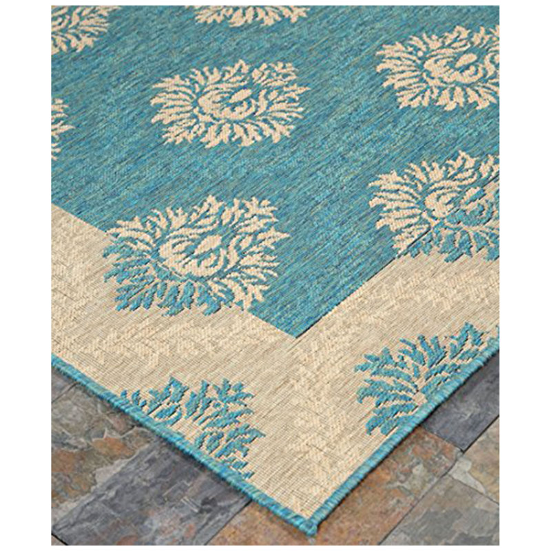 Tapis bleu/beige tissé à plat Gayle, Rectangle 3 pi 3 po x 5 pi