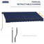 Auvent rétractable de 10 pi x 8 pi, parasol de patio à réglage manuel. Tissu protégé 280 g / m², structure en aluminium. Bleu pour terrasse, balcon, auvent de jardin rétractable, ajustable. Structure.