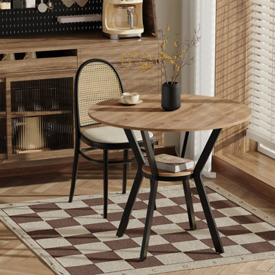 31.49 Inch Round Dining Table Coffee Table With Storage Shelf For 2-3