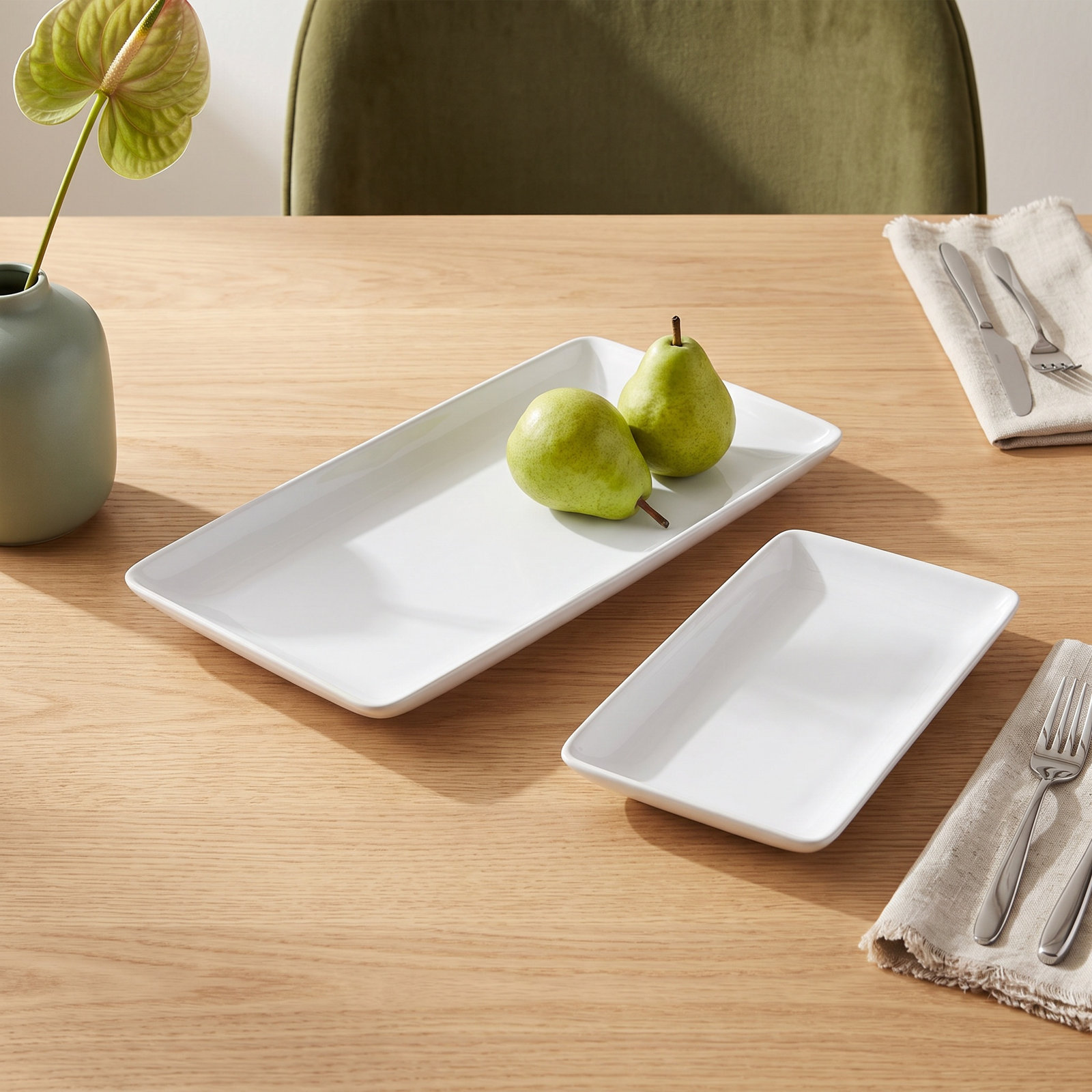 White Serveware 2-Piece Narrow Rectangular Platter Set, 2" H x 12.5" W x 17" D