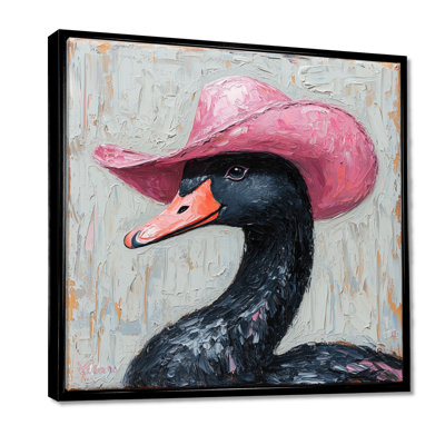 Keniqua, un cygne noir portant un chapeau de cowboy rose I - cygnes, art mural