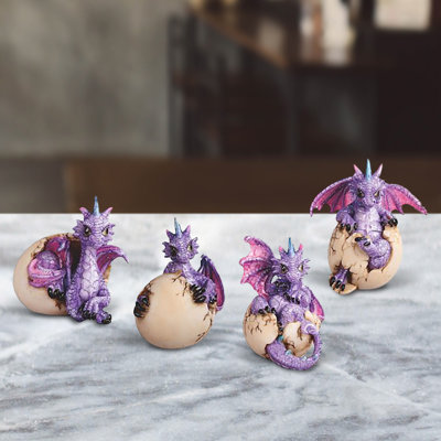 4-PC 3"H Set Purple Dragon Baby in Egg Figurine Unique Gifts
