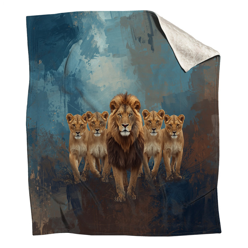 Lion avec couvertures de groupe de louveteaux, 50 po L x 60 po H