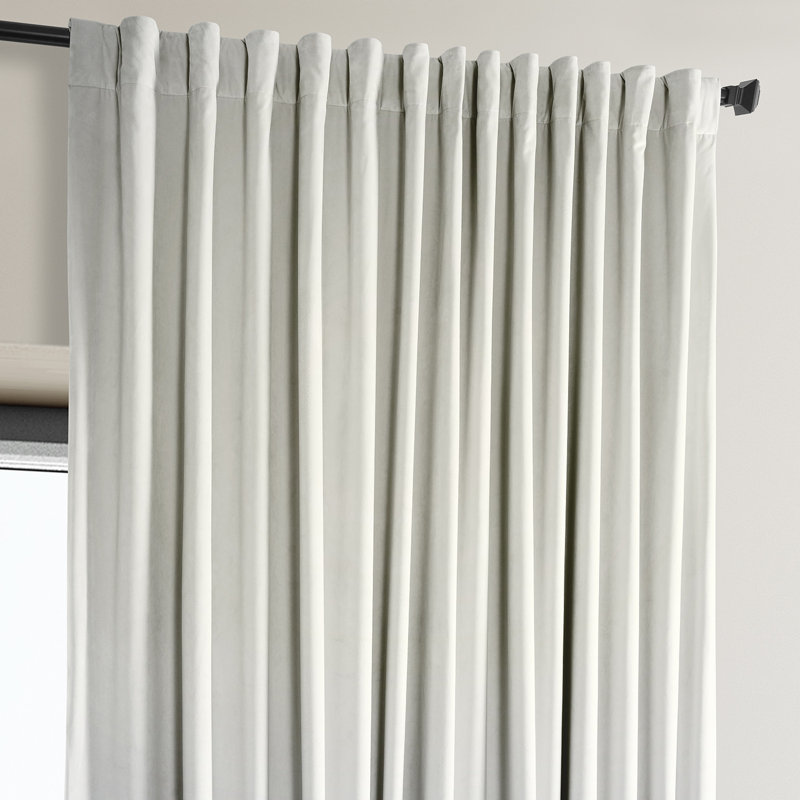 Loria Plush Velvet 100% Blackout Curtains For Bedroom, Living Room - Single Panel, Misty White, 50" W x 120" L