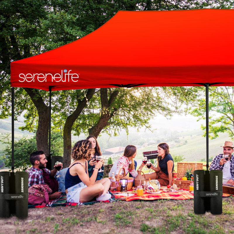 Abri instantané commercial Pop Up Tent - tente imperméable en polyester avec sac de transport à roulettes (Noir), Rouge