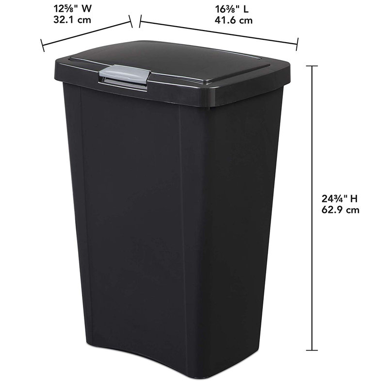 Corbeille à déchets 13 gallons avec loquet en titane Sterilite, noir (paquet de 12)