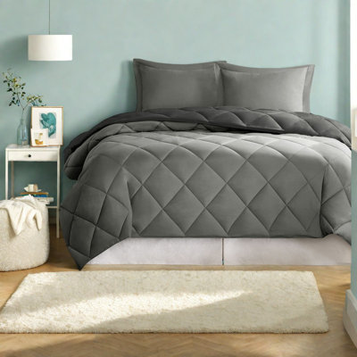 Ensemble de literie réversible pour très grand lit avec bourre en duvet synthétique hypoallergénique, motif matelassé à losanges moderne