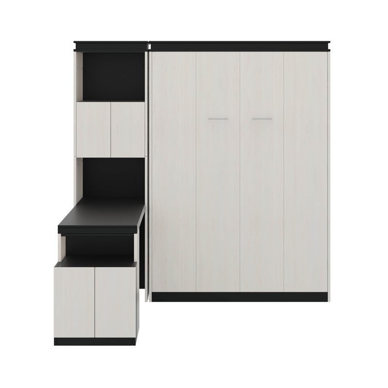 Full Size Murphy Bed With Desk And Storage Shelves And Cabinets