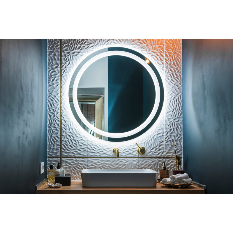 Beverlye Round Frameless LED Mirror with Adjustable Light Temperature, Dimmer, and Smart Memory, 24" x 24"