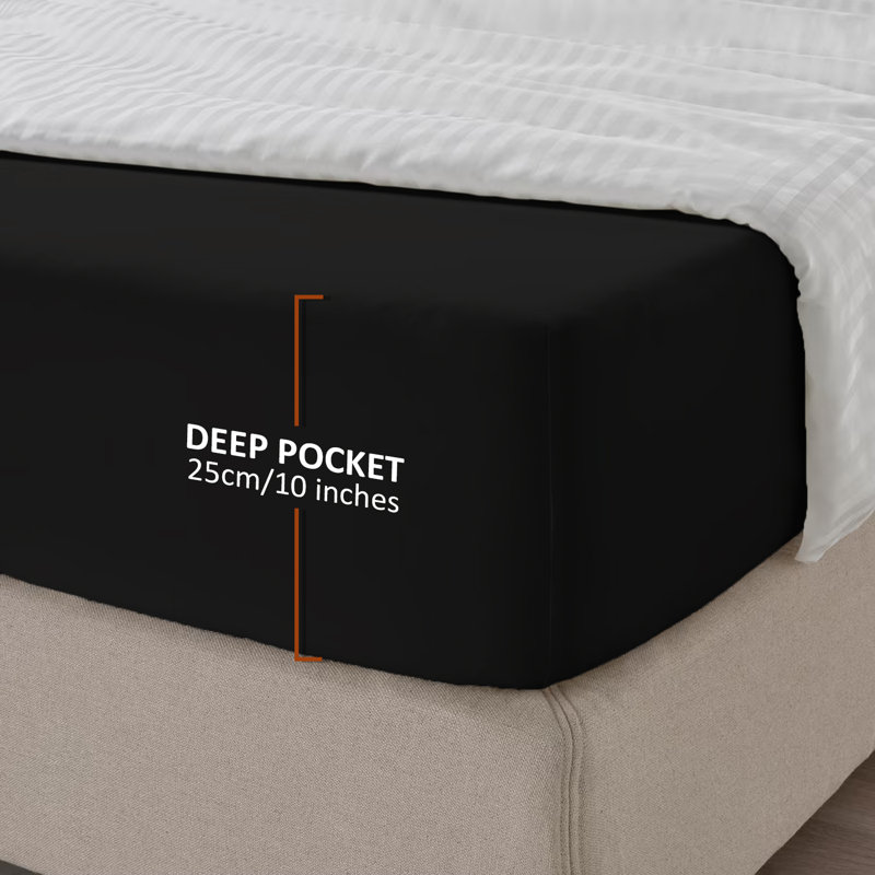 Kian-Scott Plain Weave / Muslin Fitted Sheet, Black, Super King (6')
