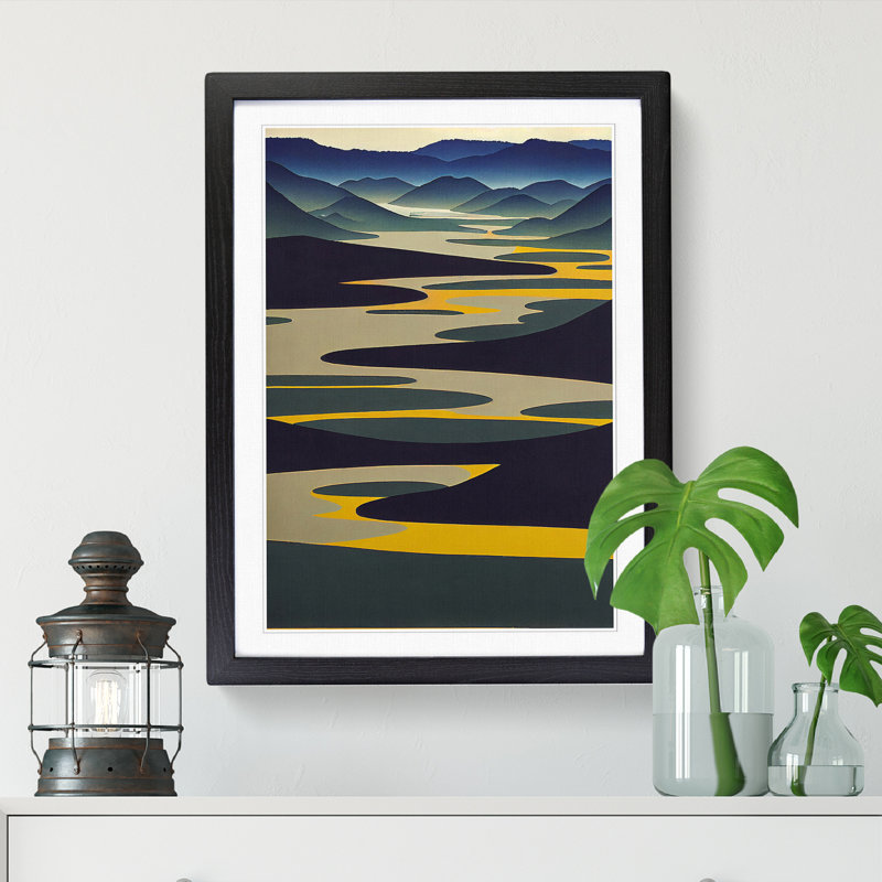 Meadors River Abstract Vol.4 - Single Picture Frame Print, 64cm H x 46cm W x 2cm D, Walnut