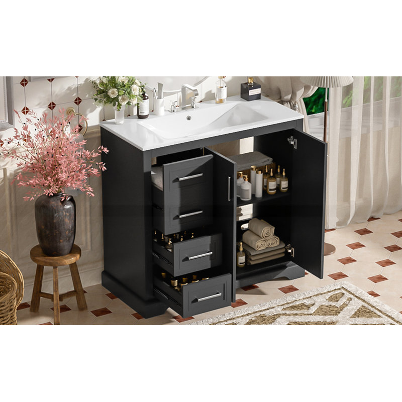 Meuble-lavabo moderne 36 "avec lavabo en céramique, Noir